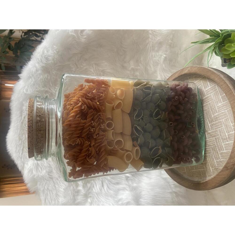 Glass Kitchen Storage Jar with Cork Lid and Multicolor Pasta